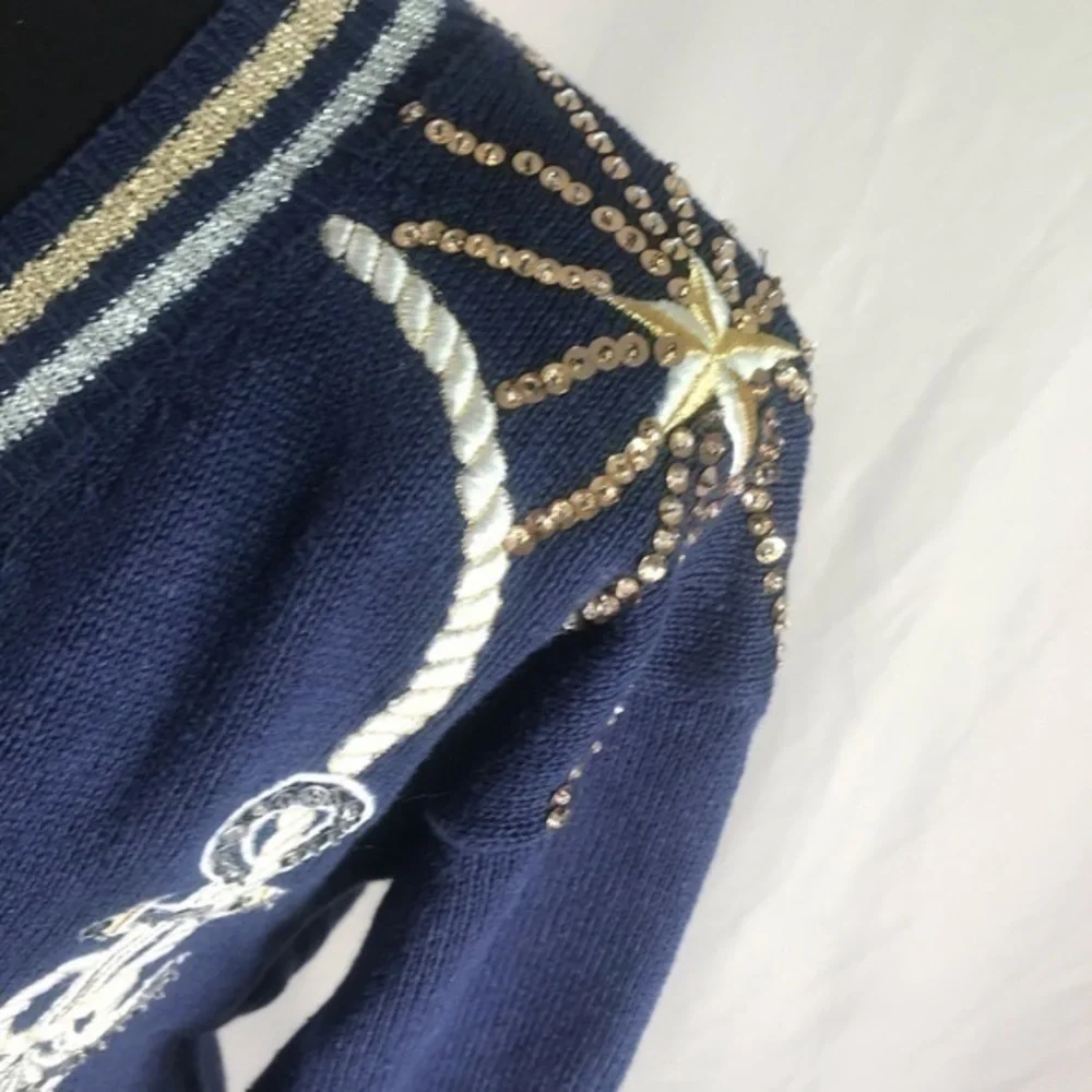 80’s Vintage ‘Joyce’ Nautical Theme Embellished V-Neck Sweater